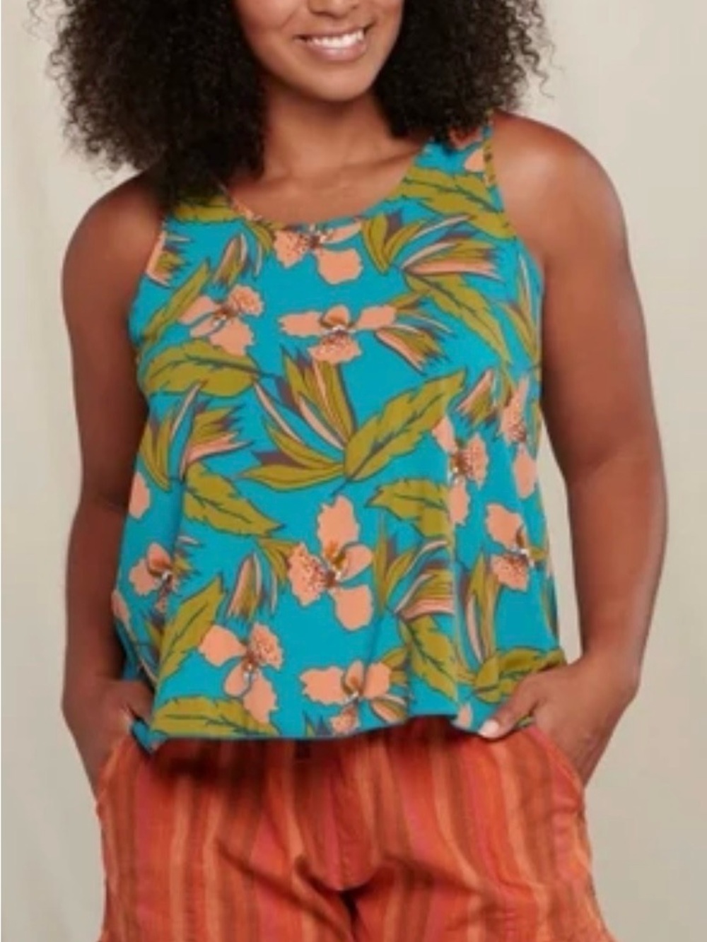 Toad& Co Sun Kissed Tank Small Teal Peach Floral Print Like New!